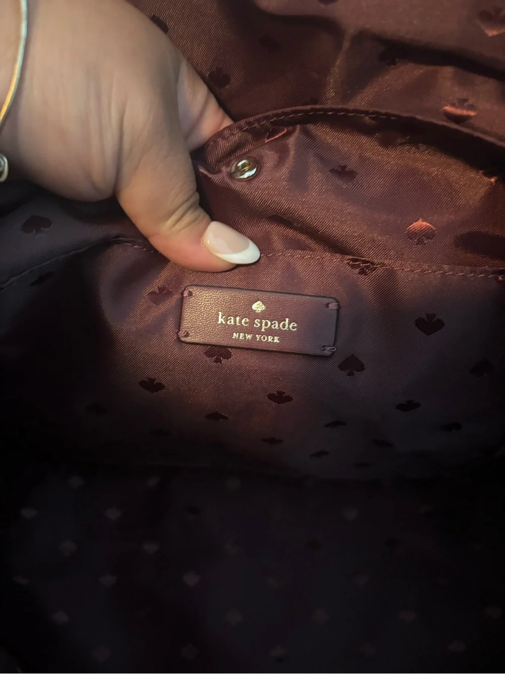 kate spade burgundy tote with white floral print